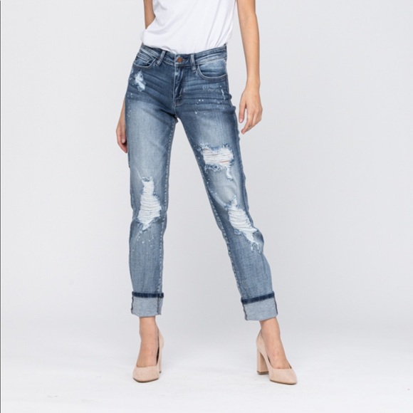 RESTOCK! Judy Blue destroyed bleach splash boyfriend jeans! - Picture 2 of 10